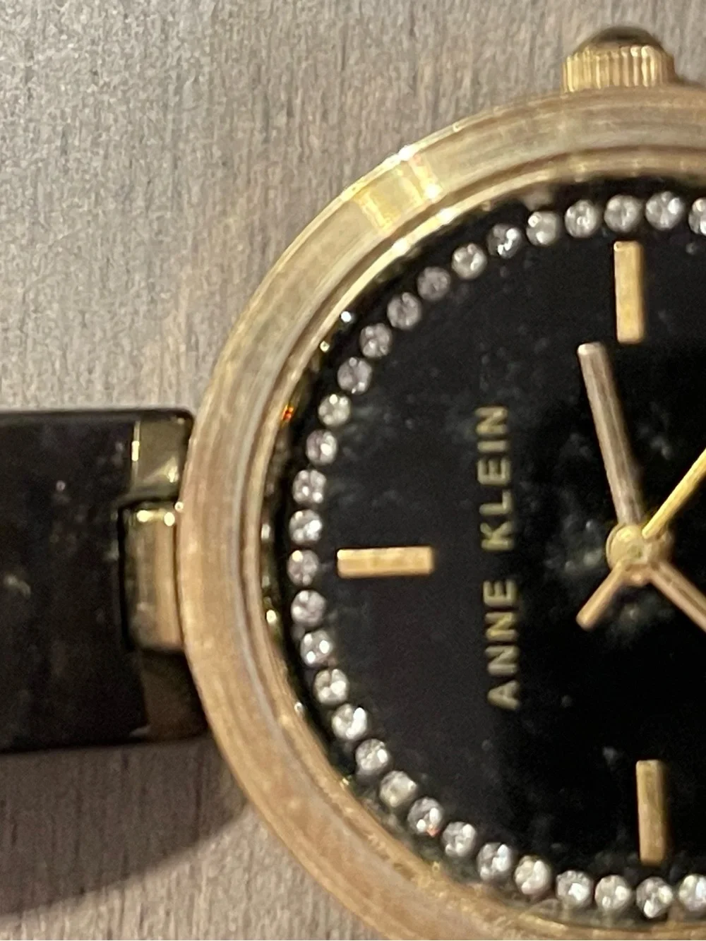 Anne Klein Black and Gold Crystal Accent Bracelet Watch